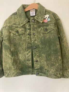 Peanuts Green Washed Denim Jacket with Snoopy Patch